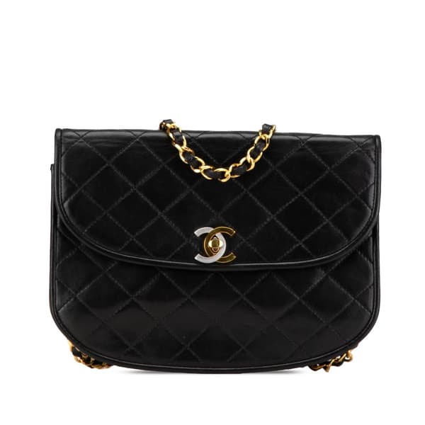 Pre-owned Chanel CC Quilted Lambskin Paris Round Flap Black