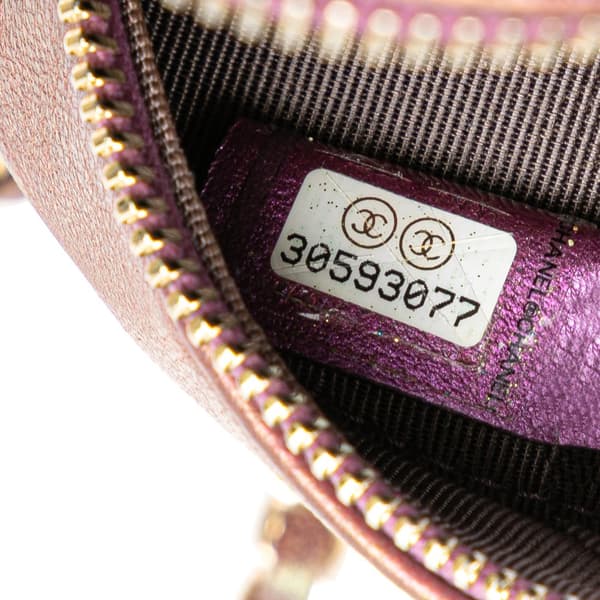 Pre-owned Chanel Quilted Iridescent Lambskin Round Clutch With Chain Purple