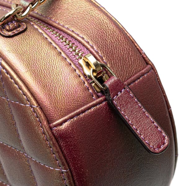 Pre-owned Chanel Quilted Iridescent Lambskin Round Clutch With Chain Purple