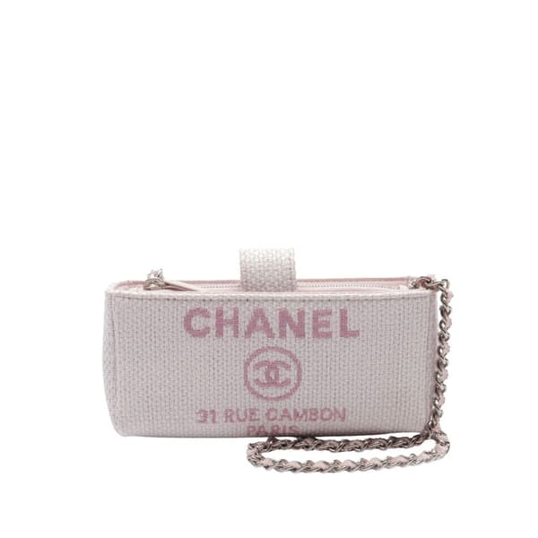 Pre-owned Chanel Raffia Deauville Phone Clutch on Chain Pink