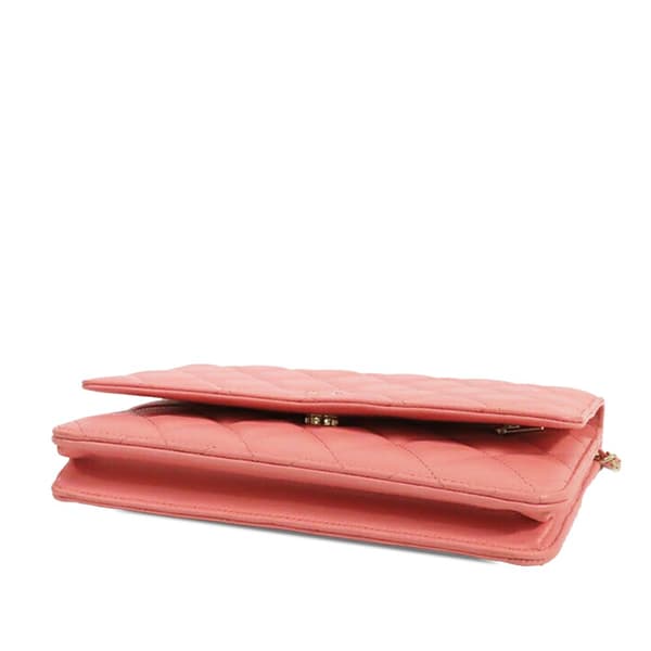 Pre-owned Chanel Classic Caviar Wallet On Chain Pink