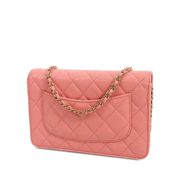 Pre-owned Chanel Classic Caviar Wallet On Chain Pink