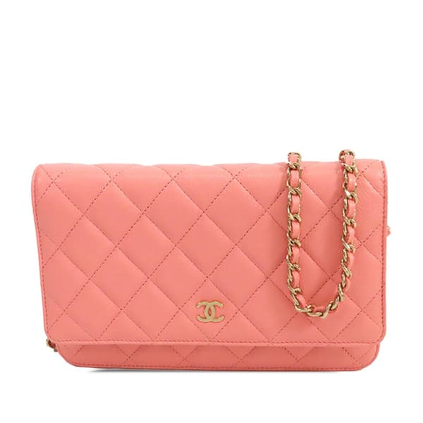 Pre-owned Chanel Classic Caviar Wallet On Chain Pink