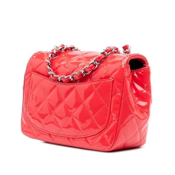 Pre-owned Chanel Mini Square Classic Patent Single Flap Red