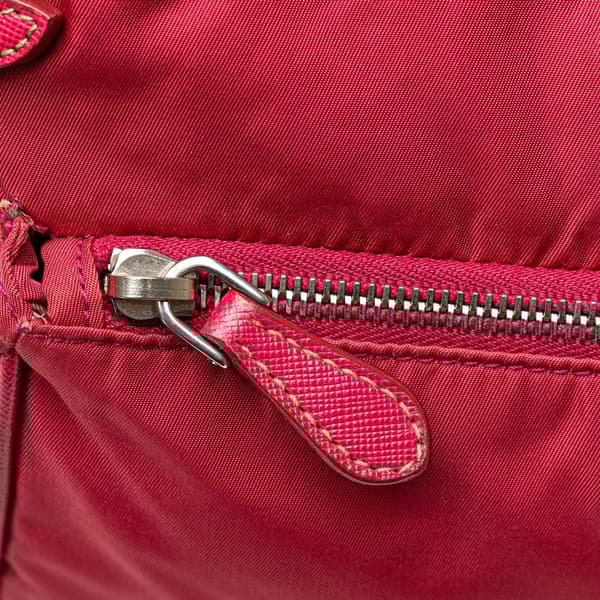 Pre-owned Prada Saffiano Trimmed Tessuto Zip Top Crossbody Red