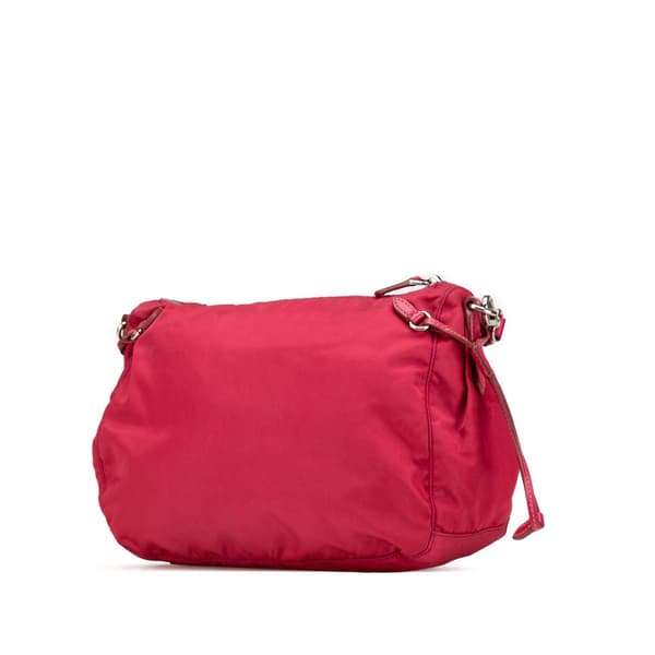 Pre-owned Prada Saffiano Trimmed Tessuto Zip Top Crossbody Red