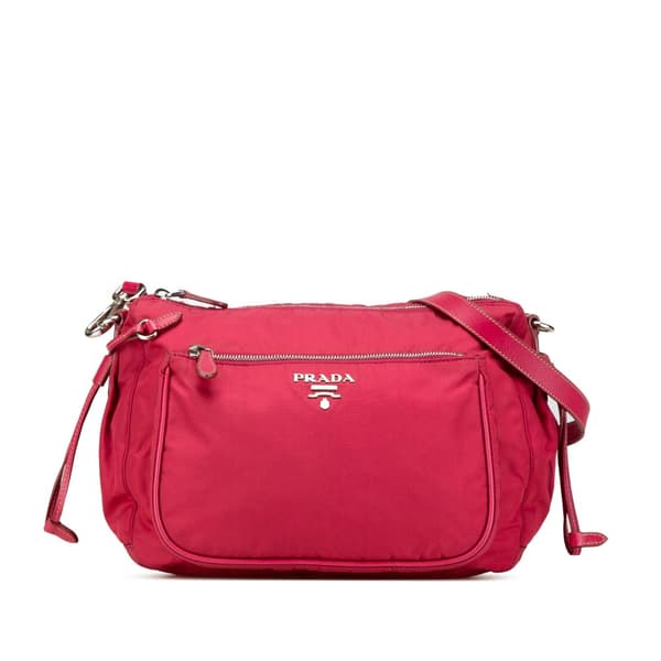 Pre-owned Prada Saffiano Trimmed Tessuto Zip Top Crossbody Red
