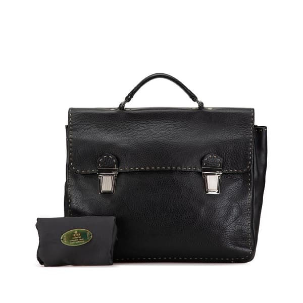 Pre-owned Fendi Leather Selleria Briefcase Black