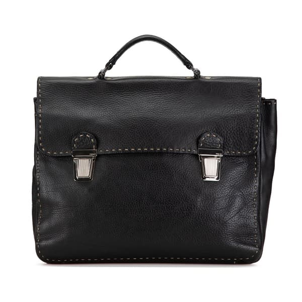 Pre-owned Fendi Leather Selleria Briefcase Black