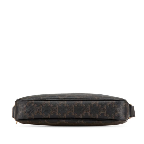 Pre-owned Celine Triomphe Coated Canvas Logo Crossbody Brown