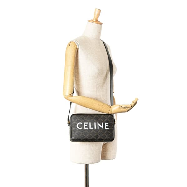 Pre-owned Celine Triomphe Coated Canvas Logo Crossbody Brown