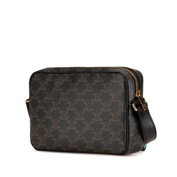 Pre-owned Celine Triomphe Coated Canvas Logo Crossbody Brown