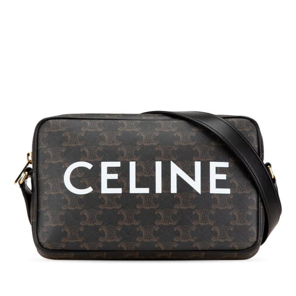 Pre-owned Celine Triomphe Coated Canvas Logo Crossbody Brown
