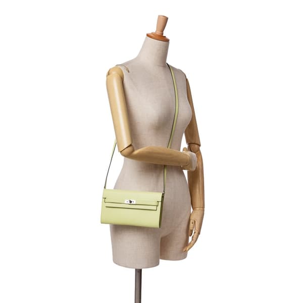 Pre-owned Hermès Chevre Mysore Kelly To Go Wallet Green