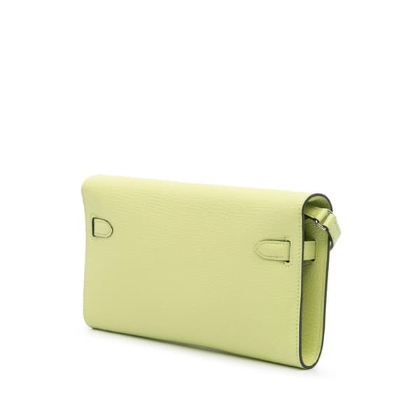 Pre-owned Hermès Chevre Mysore Kelly To Go Wallet Green