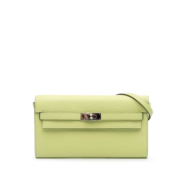 Pre-owned Hermès Chevre Mysore Kelly To Go Wallet Green