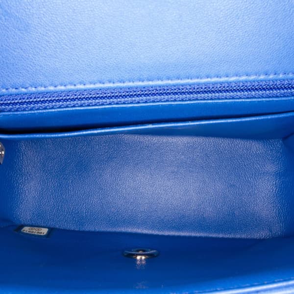 Pre-owned Chanel Mini Square Classic Lambskin Single Flap Blue