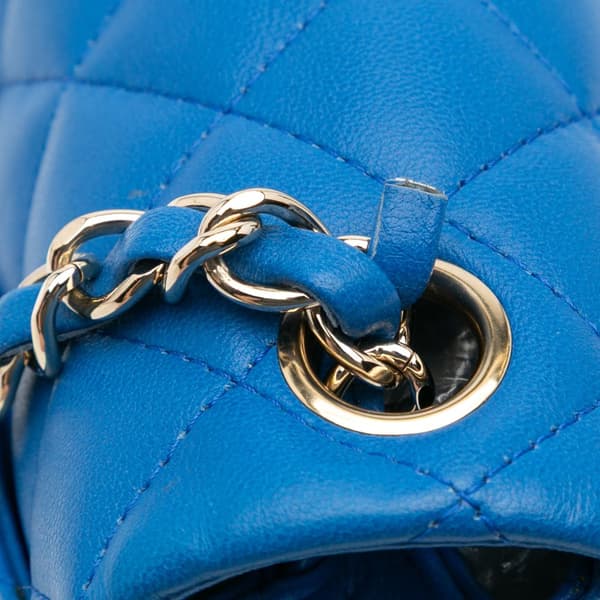 Pre-owned Chanel Mini Square Classic Lambskin Single Flap Blue