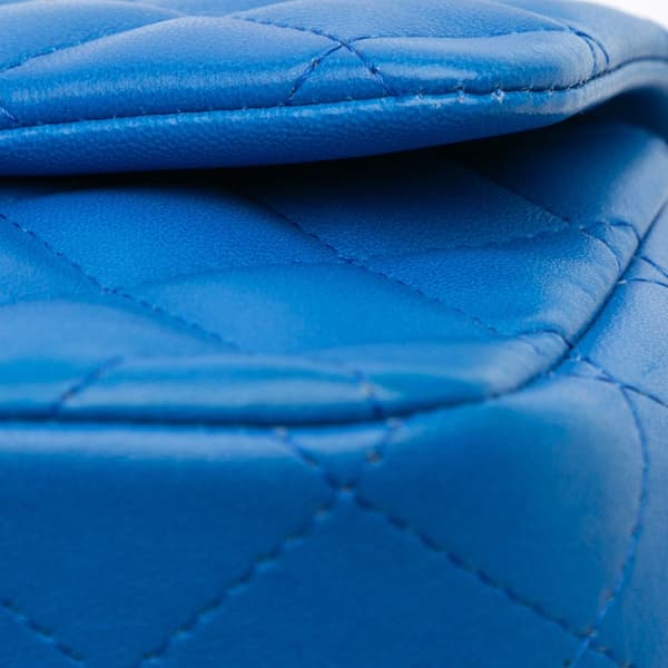 Pre-owned Chanel Mini Square Classic Lambskin Single Flap Blue