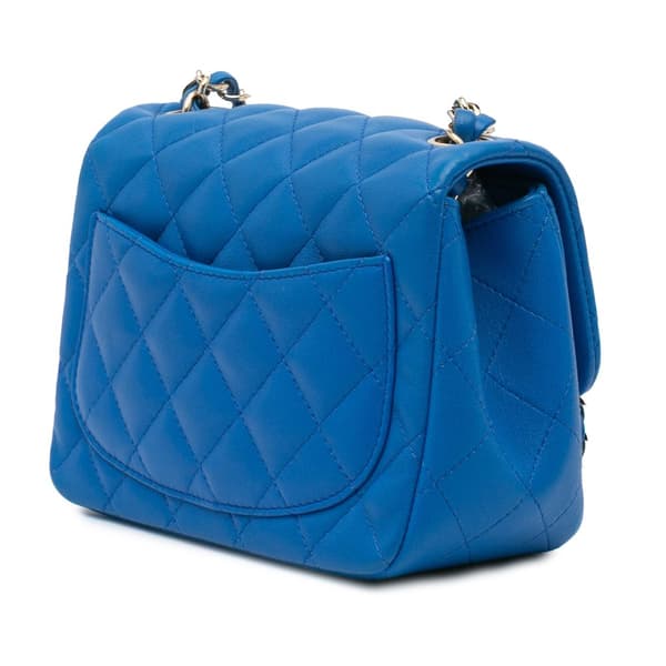 Pre-owned Chanel Mini Square Classic Lambskin Single Flap Blue