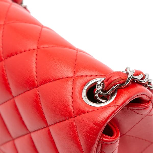Pre-owned Chanel Mini Square Classic Lambskin Flap Red