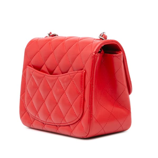 Pre-owned Chanel Mini Square Classic Lambskin Flap Red