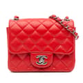 Miniatyrbillede 1 af 10: Pre-owned Chanel Mini Square Classic Lambskin Flap Red