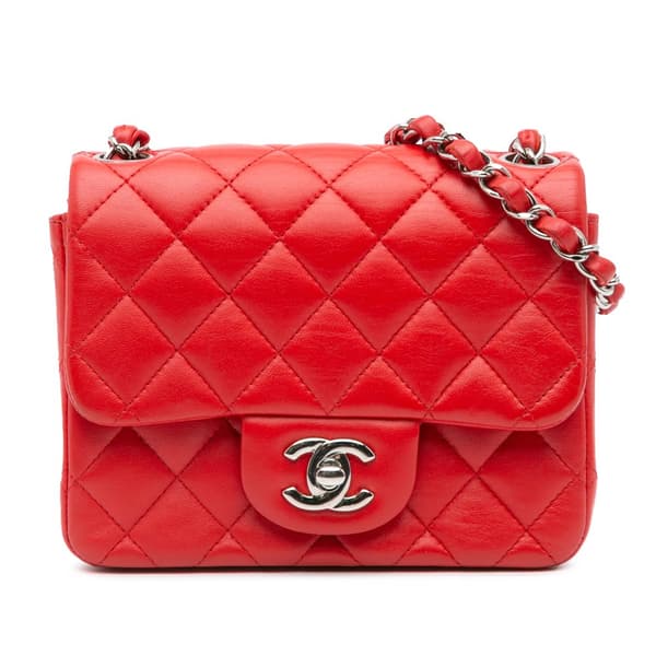 Pre-owned Chanel Mini Square Classic Lambskin Flap Red