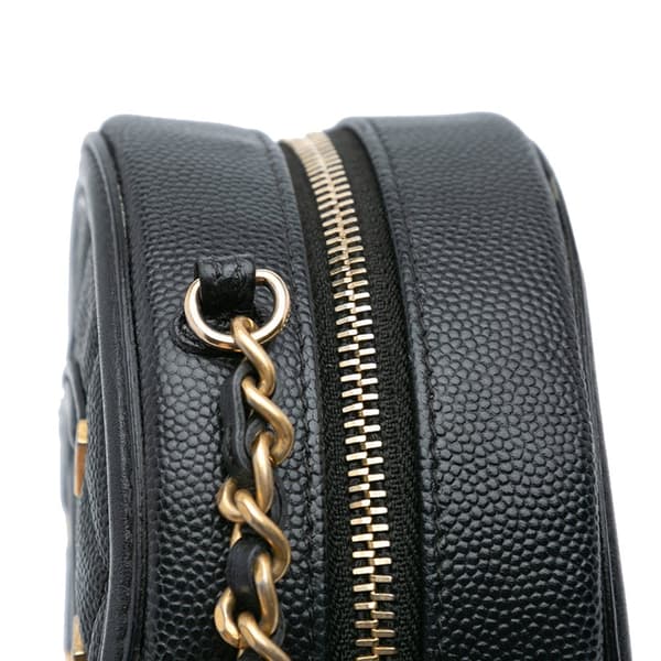 Pre-owned Chanel Caviar CC Filigree Round Crossbody Black