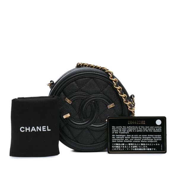 Pre-owned Chanel Caviar CC Filigree Round Crossbody Black