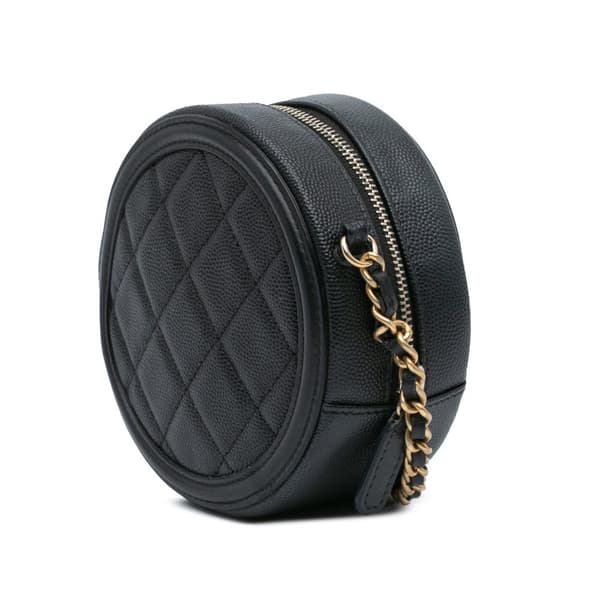 Pre-owned Chanel Caviar CC Filigree Round Crossbody Black