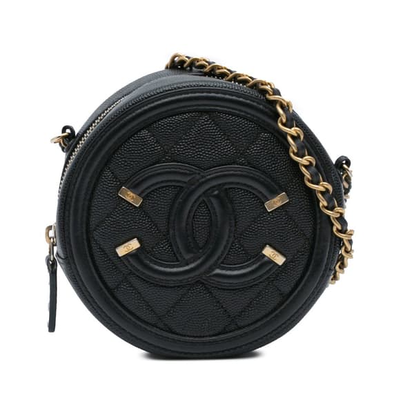 Pre-owned Chanel Caviar CC Filigree Round Crossbody Black