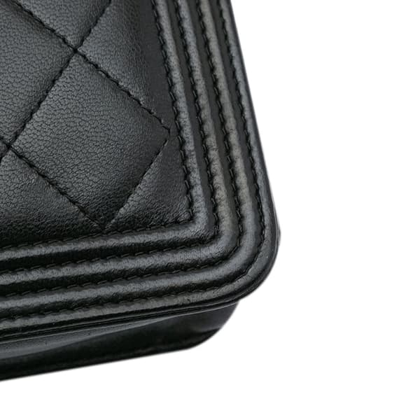 Pre-owned Chanel Lambskin Boy Wallet On Chain Black
