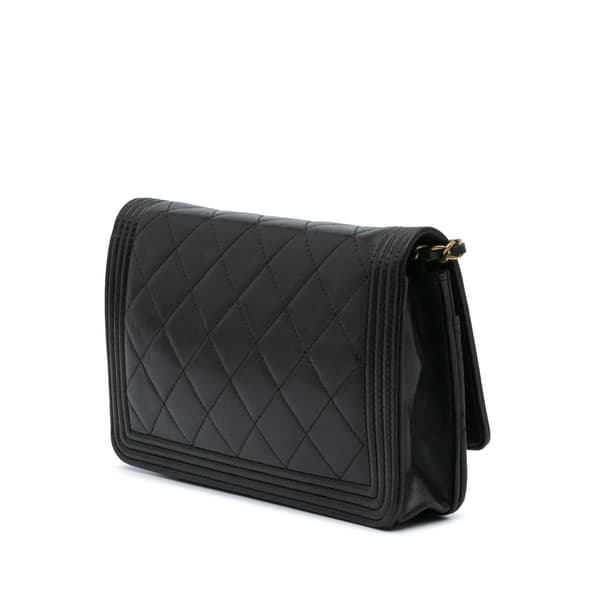 Pre-owned Chanel Lambskin Boy Wallet On Chain Black