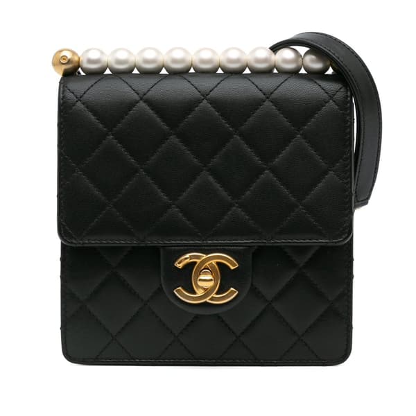 Pre-owned Chanel Small Lambskin Chic Pearls Flap Black