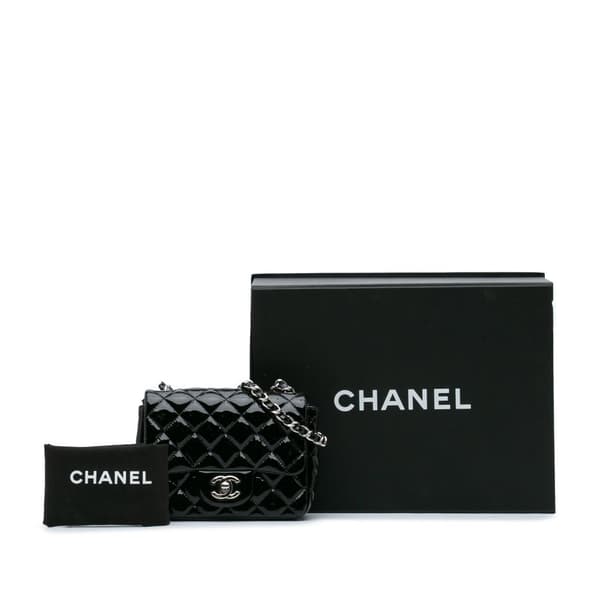 Pre-owned Chanel Mini Square Classic Patent Single Flap Black