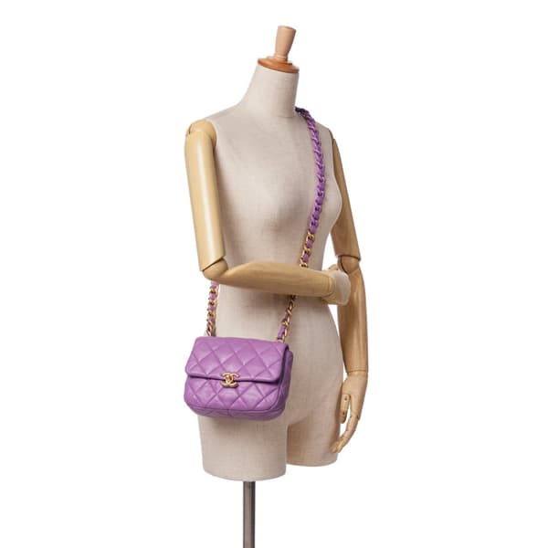 Pre-owned Chanel Mini Quilted Lambskin Candy Chain Flap Purple