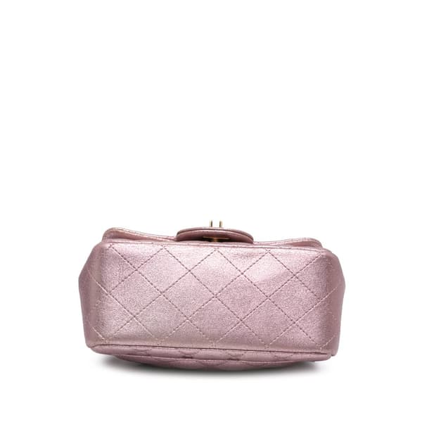 Pre-owned Chanel Mini Square Classic Metallic Calfskin Single Flap Pink