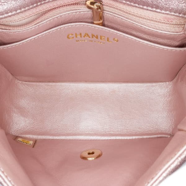 Pre-owned Chanel Mini Square Classic Metallic Calfskin Single Flap Pink