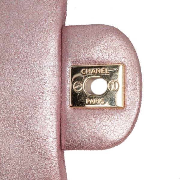 Pre-owned Chanel Mini Square Classic Metallic Calfskin Single Flap Pink