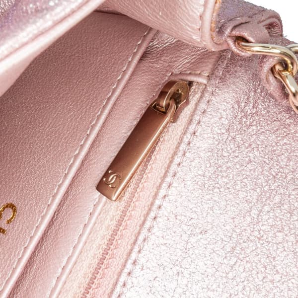 Pre-owned Chanel Mini Square Classic Metallic Calfskin Single Flap Pink