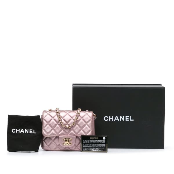 Pre-owned Chanel Mini Square Classic Metallic Calfskin Single Flap Pink