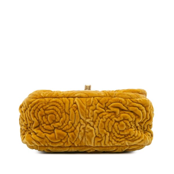Pre-owned Chanel Mini Square Velvet Camellia Embossed Flap Yellow