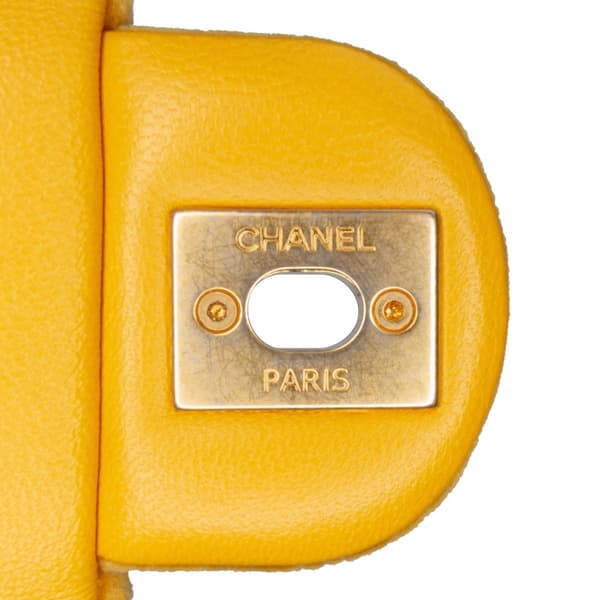 Pre-owned Chanel Mini Square Velvet Camellia Embossed Flap Yellow