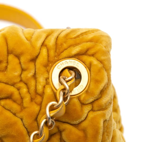 Pre-owned Chanel Mini Square Velvet Camellia Embossed Flap Yellow