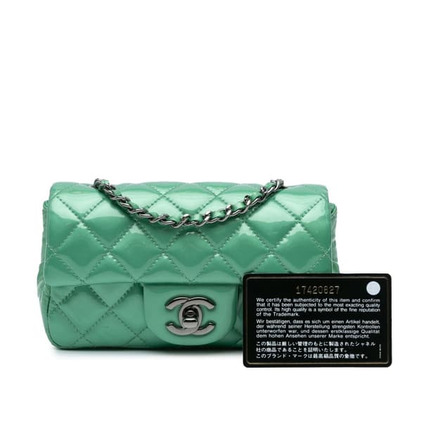 Pre-owned Chanel Extra Mini Rectangular Classic Patent Single Flap Green