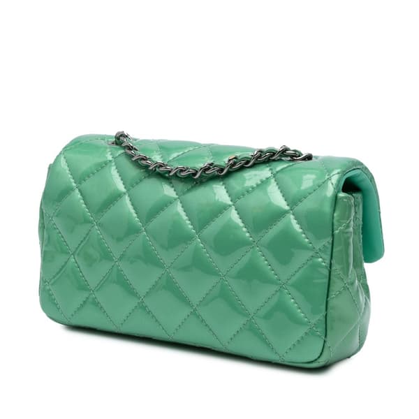 Pre-owned Chanel Extra Mini Rectangular Classic Patent Single Flap Green