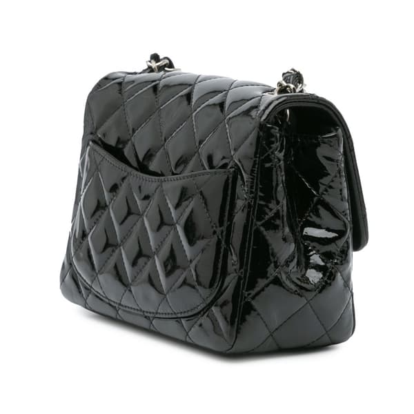 Pre-owned Chanel Mini Square Classic Patent Single Flap Black