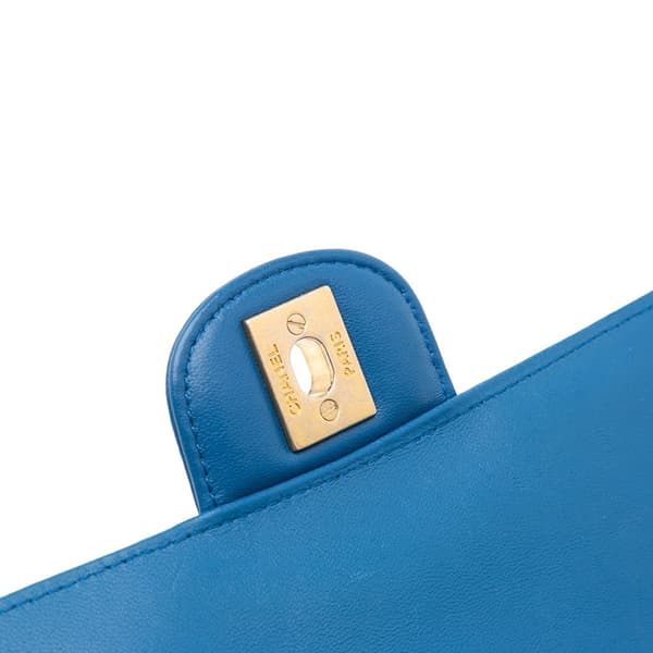 Pre-owned Chanel Mini Rectangular Classic Chevron Lambskin Single Flap Blue
