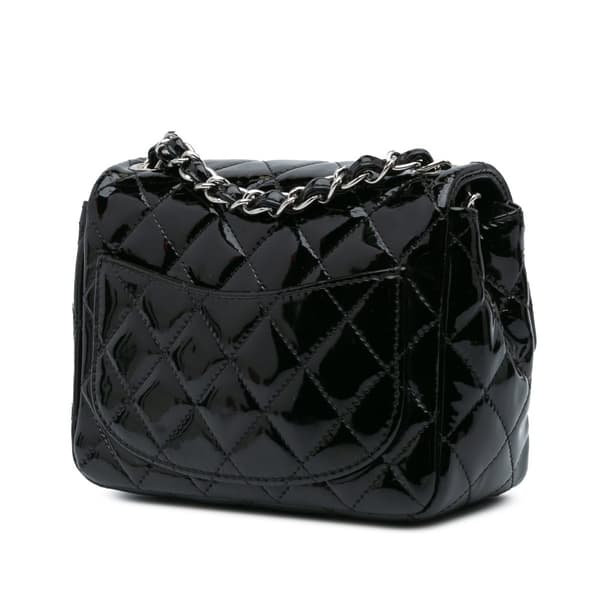 Pre-owned Chanel Mini Square Classic Patent Single Flap Black